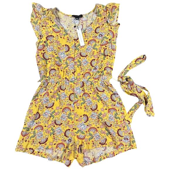 NWT Sanctuary Button Front Romper in Sunrays (Yellow Floral) Size Medium - Picture 3 of 6